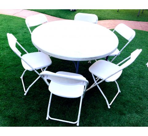 White Round Party Table with 6 Chairs Package Rental in San Diego