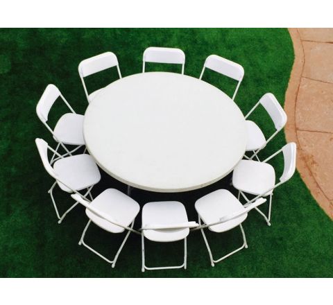 White Round Party Table with 10 Folding Chairs Package at the park